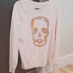 Zadig&Voltaire Cream sweat shirt. Glitter thread skull on front.